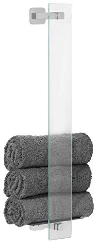 tesa ESTEETIC Gästehandtuchhalter, inkl. Klebelösung, edles Design, Edelstahloptik, garantiert rostfrei, 180mm x 668mm x 128mm