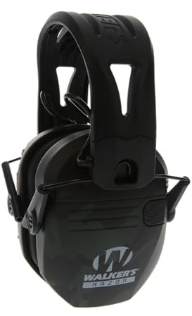 WALKER'S Razor Tacti-Grip Slim Electronic Muff - 23dB NRR Compact Collapsible Non-Slip Headband Hunting Shooting Hearing Protection Earmuffs w/ 2 AAA Batteries, Multicam Gray Camo