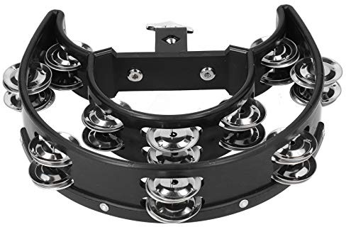 PLLO Hi Hat Tambourine - Hi Hat Bell for Drummers Guitarists - Drum Set Half Moon Tambourine with Mounting Eye Bolt - Jingle-Hit Tambourine - Double Row Percussion - Rattle - 40 Steel Bells