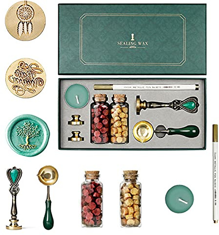 Joyeee Kit de cachet de cire pour enveloppe – Tampon de cire personnalisé avec poignée en métal – Idée de cadeau pour mariée, amis, amoureuse, collègue