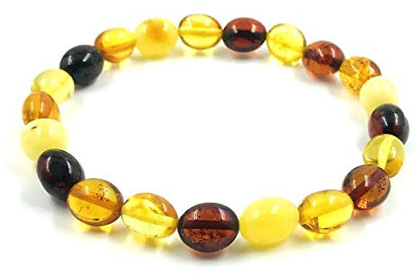 Baltischer Naturbernstein Armband Unisex (19cm) Baltischer Bernstein Schmuck Poliert Baltischer Bernstein Armband Erwachsene (Regenbogen) One Size Bernstein Armband One Size Bernstein One Size