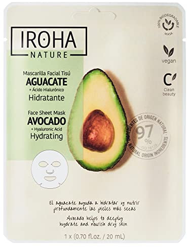 Iroha Nature - Mascarilla Facial Hidratante con Aguacate y Ácido Hialurónico | Nutrición Profunda Todo Tipo de Piel | Resultados en 15 Minutos | 100% Vegana y Cruelty-Free