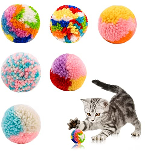 Jodsen 6 Packs Colorful Cat Toys, Soft Interactive Plush Bite-resistant Cat Balls Toys, Cute Kitten Toys Pet Pom Pom Balls for Playing, Chasing, Teeth Grinding, Chewing, Training(A)