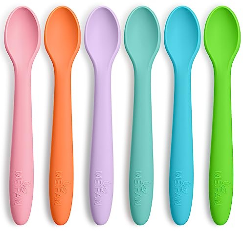 ME.FAN Silicone Baby Spoons - 6 Pack Feeding Spoons for First Stage Baby & Infant, Toddlers, Bright Color