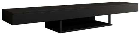 MB Muebles Bonitos | Mueble TV Colgante Aydin para Salón Moderno | Mueble Suspendido en Pared | Melamina Mate | Color Negro | 150x22x29.6 cm