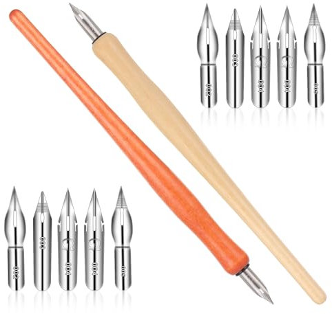 Bewudy 2 Stück Federhalter Kalligraphie, Kalligraphiestifte Zeichenfeder Kalligraphie-Stift Set für Karikaturisten Künstler, Tauchstift Füllfederhalter für Schreiben Grußkarten Zeichnen(Holzfarbe)