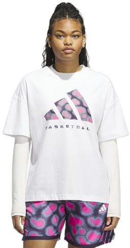adidas Women's Basketball Camouflage Logo T-Shirt, White/Silver Violet, X-Large/Tall