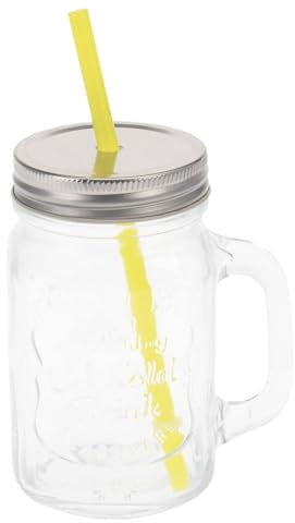 WELL HOME - Vaso de cristal de 450ml con pajita amarilla