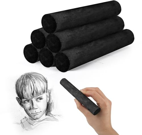 DISWALE Lot de 6 bâtons de charbon de bois de saule noir Jumbo de 2,9 à 2,4 cm, grand charbon de bois de saule doux pour dessin épais fournitures d'artiste, croquis