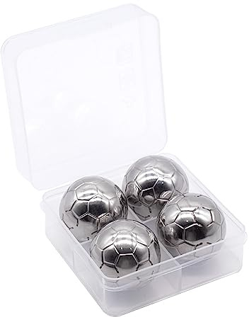 EnMart 4 Hielos de Acero Inoxidable en Forma de balón de fútbol, Piedras refrigerantes Reutilizables para Whisky, Incremente su Placer de Beber, Regalo Ideal para los Amantes del Vino