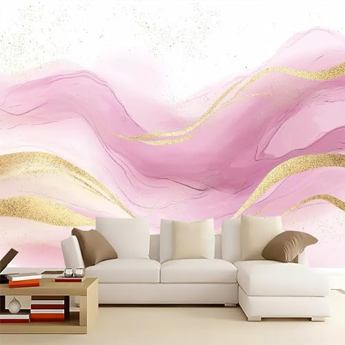 Papel tapiz fotográfico Elegante Acuarela Mármol Mural papel tapiz no tejido 200 x 140 cm Papel tapiz para sala de estar dormitorio decoración Rosa póster gigante Mural papel tapiz