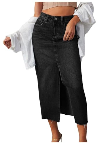 Falda de ocio para mujer de cintura alta con bolsillos Falda vaquera de cintura media elástica Faldas midi ceñidas Faldas de verano elásticas Faldas de mezclilla Faldas de mujer Ropa de calle informal