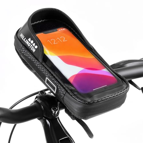 Hillington Bike Phone Holder Waterproof - 360° Rotation Bike Phone Mount Cycle with Clear Front Window, Sun Visor, Pockets - Fits Handlebars up to 45mm - Phone Holder for Bicycle Waterproof
