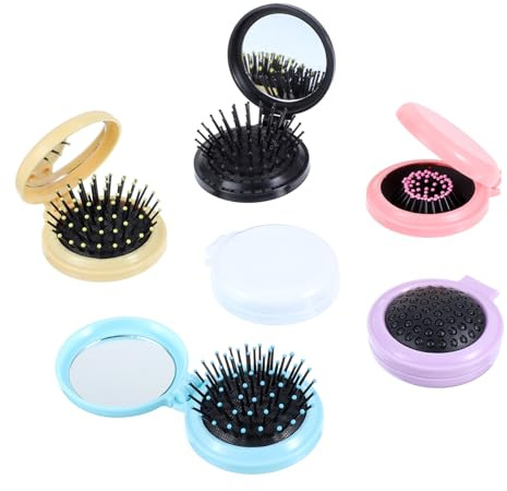 Foldable Hair Brush, 6 Pcs 6.5 cm Compact Hairbrush, Rounded-tip & Foldable Handbag Hairbrushes for Women, Men, Girls, Travel, Touch-ups Anywhere (6 Colors)