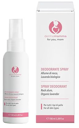DERMOMAMMA DESODORANTE SPRAY 24H Sin Sales de Aluminio, Sin Alcohol, Fórmula Vegana y Ecológica, Apto para Embarazo y Lactancia 100 ml