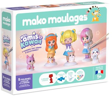 Mako Moulages - Mes Amis Kawaii - kit de Loisirs créatif - plâtre et Peinture - Coffret de 5 Figurines à mouler - Made in France - A partir de 5 Ans - 39121