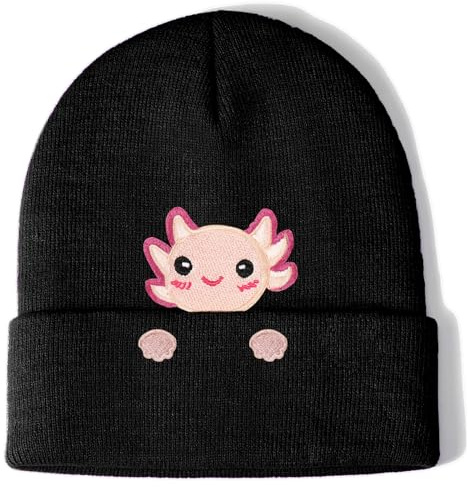 Aretas Axolotl Beanie Hat Gifts for Girls Women Axolotl Lovers, Cute Axolotl Stuff Birthday Decorations for Daughter Niece Granddaughter Teen Teenage Kids Christmas Stocking Gift Black
