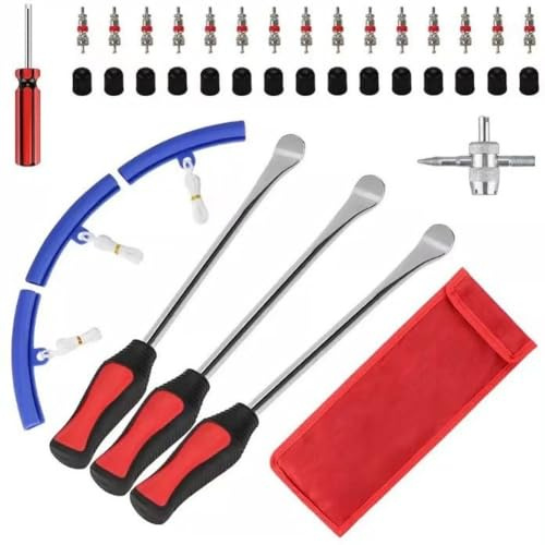 Homeponnew Set di attrezzi per leva pneumatici, in acciaio trattato termicamente, cucchiaio per rottura e riparazione di pneumatici, 35 x 14 x 3 cm, nero