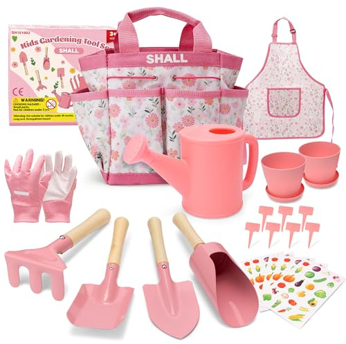 Shall Kit de Jardin pour Enfants, 22 pièces, Comprenant Un Sac de Rangement et Divers Outils de Jardinage, idéal comme Jouet d'extérieur et Cadeau pour Enfants.