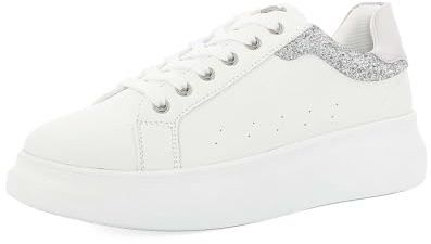 Sneakers Donna con Lacci e Dettaglio Nero Tallone, Suola Alta, Scarpe Eleganti