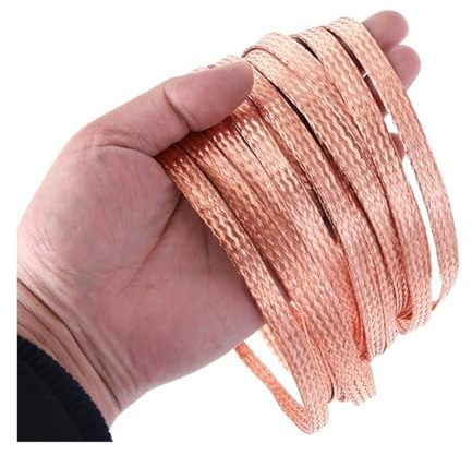 5M/10M Pure Copper Shield Cable Sleeve Tinned Braided Bare Ground Metal Sheath Screening Signal Wire Flat Conductive Tape(Copper,10mm,5m)