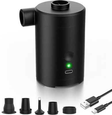 Zenmos Electric Air Pump for Inflatables, 3600mAh Rechargeable Battery, Fast Inflation & Deflation, with 5 Nozzles for Swimming Pools, Air Mattresses, Camping & Travel,Black,10.3×9.5×6.5 cm