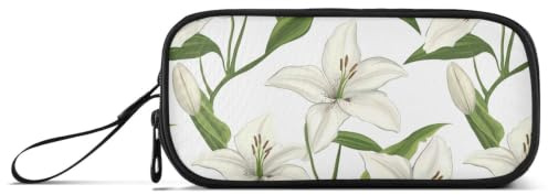 miaozhen nylon tonåring pennväska tecknad lilja vit blomma | Pennfodral med stor kapacitet brevpapper påse organiserare för Preppy skola män estuche para