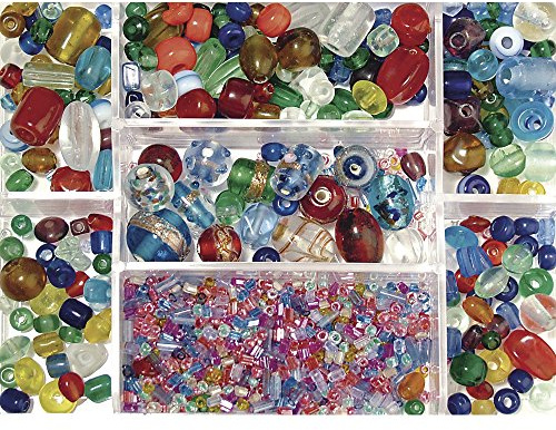 Rayher 14003999 Set cuentas de cristal de colores variado, 115 g, ø 2,5 – 13mm