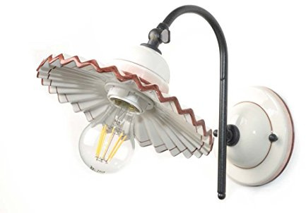 VANNI LAMPADARI - Applique da Parete Interno Plissè - Lampada da Parete con Braccio Orientabile in Ceramica Decorata a Mano - Applique Camera da Letto - Applique Bagno - Cucina – Soggiorno