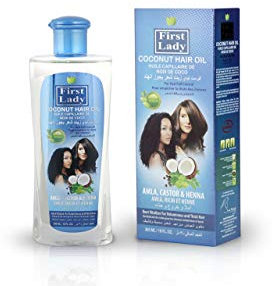 First Lady Herbal (Ayurvedic) COCONUT Hair Oil 300ml – For Hair Fall Control – With Amla, Castor & Henna - For Afro Asian European Hair Types