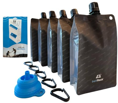 BellFlask - 15 oz. Plastic Flask, Patented, Flexible, Metal-Free, Reusuable, BPA-Free with Carabiner Clip and Filling Funnel