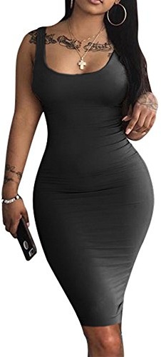LAGSHIAN Women's Sexy Bodycon Sleeveless Basic Midi Tank Dress Black