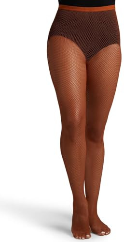 Capezio Women's Professional Fishnet Tight with 1 Elasticized Waistband – Soft Nylon Sock Lining for Comfort, Solid Foot Pads, Perfect for Dance, Toffee, Small