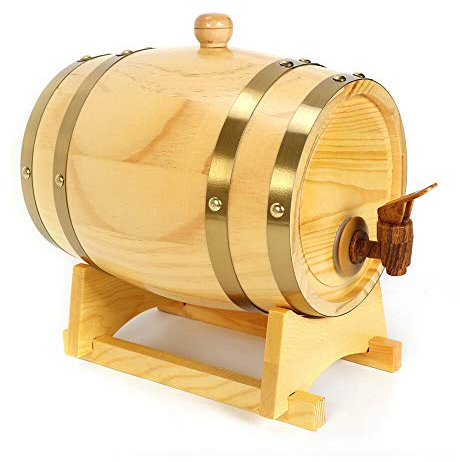 MINUS ONE Botte in legno di rovere personalizzato per whisky o vino, botte con rubinetto, tappo e cavalletto in legno, botte da whisky fresca, botte di legno di pino