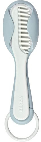 BÉABA, Kamm, Haarbürste für Babys und Kinder, Mit integriertem Staufach für den Kamm an der Rückseite der Bürste – Blau