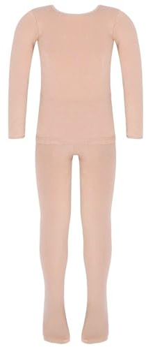 Freebily Tuta da Ginnastica Bambina per Danza Classica Balletto Maglietta a Manica Lunga con Collant da Ballo Velluto Felpa Maglia Calzamaglia Elastico Termica Invernali Nudo A 3-4 anni