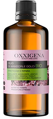 Oxxigena - Olio di Mandorle Dolci BIO e Puro al 100%, Confezione da 500 ml, Estratto a Freddo, Ideale per Massaggi Corpo, come Idratante e Struccante per la Pelle Secca e per i Capelli Crespi