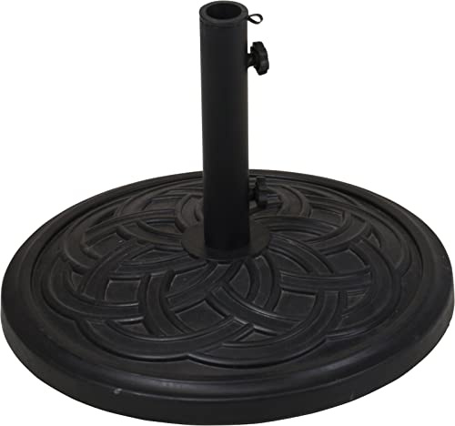Rammento 12.5kg Round Heavy Duty Polystone Parasol Base, Black | 48cm Patterned Umbrella Stand for 28-38mm Pole | Base Weights for Rotary Washing Line | Heavyweight Outdoor Garden Parasol Stand