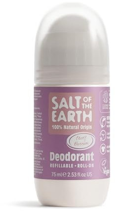 Déodorant naturel à bille Salt of the Earth, fleur de pivoine - Rechargeable, vegan, certifié Leaping Bunny, fabriqué au Royaume-Uni - 75 ml