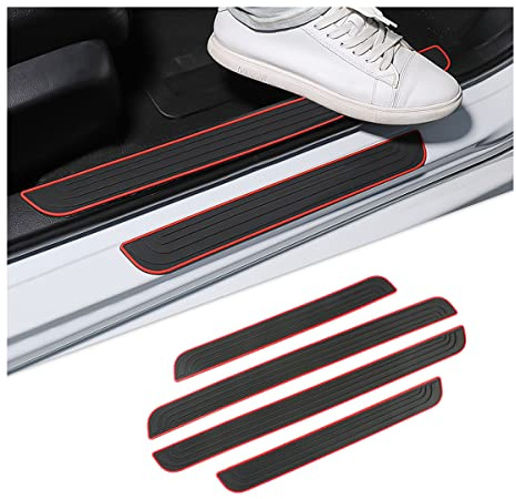 JNNJ 4 Piezas Protectores Umbral Puerta, Puerta Estribos Coche, Coche Pegatinas Etiquetas De Protección Para Umbral, PVC Para Placa Umbral Coche Antiarañazos Fuerte Capacidad Adhesiva(Rojo/Blanco)