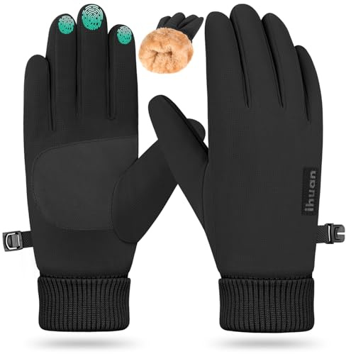 ihuan Winter Gloves for Men Women - Cold Weather Gloves for Running Cycling, Waterproof Snow Warm Gloves Touchscreen Finger (Black, Small)