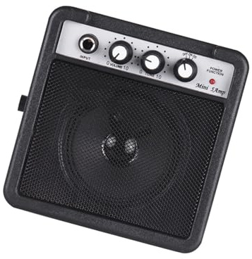 HUIOP 5 W mini gitarrförstärkare högtalare med 3,5 mm och 6,35 mm ingångar 1/4 tums utgång kompatibel med overdrive volymtonjustering