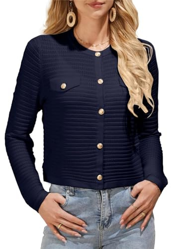 GRACE KARIN Femmes Cardigan Couleur Contrastée Manches Longues Col Rond Boutonné Pull Tricoté Doux Extensible