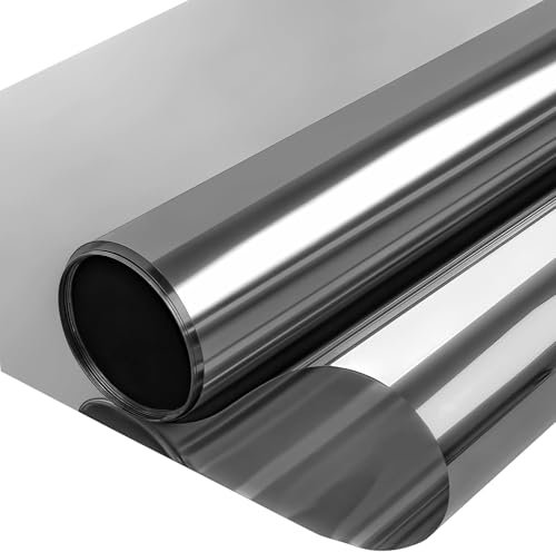 Mgood One Way Window Film Privacy, Reflective Window Film UV Blocking Self Adhesive Anti Glare Mirror Film Heat Control Static Cling Window Tint Film for Home, Office (Black-silver, 30x120cm)