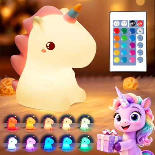 Veilleuse pour enfant - 16 couleurs - Intensité variable - Rechargeable par USB - Cadeau pour fille - Décoration Kawaii - Licorne - Lampe de nuit pour chambre d'enfant - Décoration pour chambre