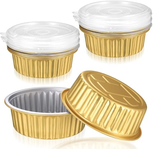 10 Pièces Barquette Aluminium avec Couvercle, 520ml Barquette Alimentaire Barbecue, Barquettes Plateaux de Cuisson en Aluminium, Plateau Four Plaques de Cuisson Cupcakes Desserts(Rondes)