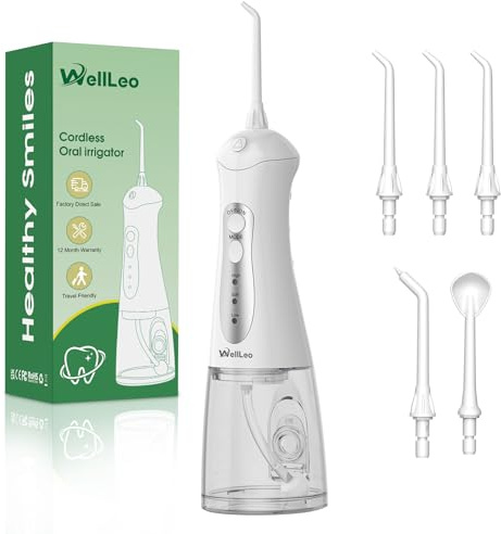 WellLeo Water Flossers for Teeth, Portable Oral Irrigator Rechargeable Water Dental Flosser Pick with High Pressure 5 Jet Tips, IPX7 Travel Water Flossing for Brace Teeth Cleaner Gum Care