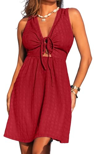 CUPSHE Robe d'été pour femme avec col en V plongeant et décolleté plongeant sans manches