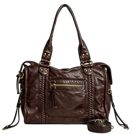 TIAASTAP Vintage City Bag dam – PU-läder handväska stor shoppingväska väska Y2K hobo Bag, axelväska arbetsväska universitet, japansk skolväska, damväskor med handtag för kvinnor, BRUN, Large