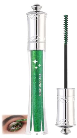 Glitter Mascara, Sparkly Waterproof Mascara for Eyelashes, Glitter Mas/cara for Eyelashes, Shimmering Mas/cara, Long-Lasting Smudge Proof Curl & Volume for Party Festival Wedding & Christmas (Green)